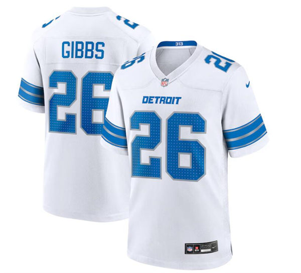 Mens Detroit Lions #26 Jahmyr Gibbs  Nike 2024 White Vapor F.U.S.E. Limited Jersey