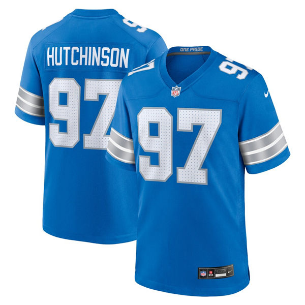 Mens Detroit Lions #97 Aidan Hutchinson Nike 2024 Blue Vapor F.U.S.E. Limited Jersey