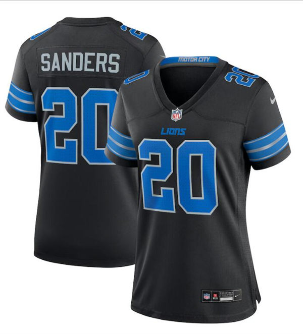 Womens Detroit Lions Retired Player #20 Barry Sanders 2024 Black 2nd Alternate Limited Jersey