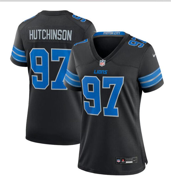 Womens Detroit Lions #97 Aidan Hutchinson  2024 Black 2nd Alternate Limited Jersey