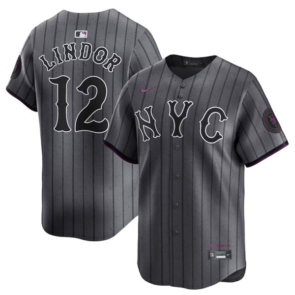 Mens New York Mets #12 Francisco Lindor Nike Graphite 2024 City Connect Limited Jersey