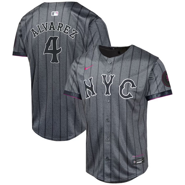 Youth New York Mets #4 Francisco Alvarez Nike Graphite 2024 City Connect Limited Jersey