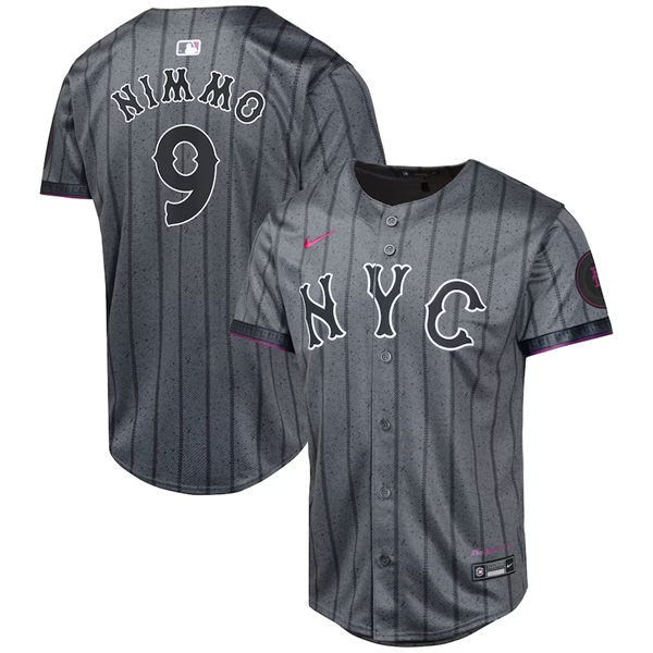 Youth New York Mets #9 Brandon Nimmo Nike Graphite 2024 City Connect Limited Jersey