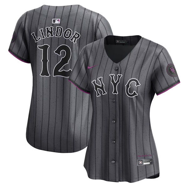 Womens New York Mets #12 Francisco Lindor Nike Graphite 2024 City Connect Limited Jersey