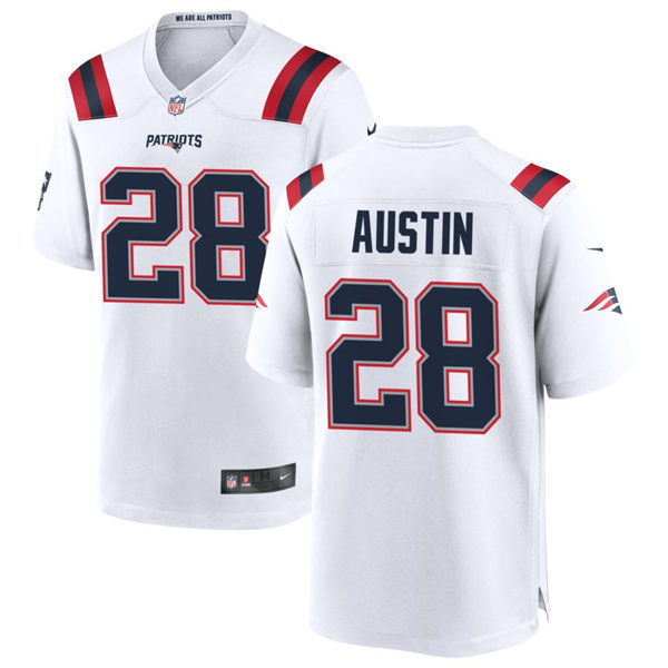 Mens New England Patriots #28 Alex Austin  Nike White Vapor Untouchable Limited Jersey