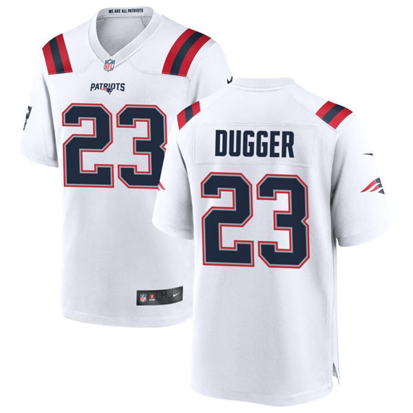 Mens New England Patriots #23 Kyle Dugger Nike White Vapor Untouchable Limited Jersey