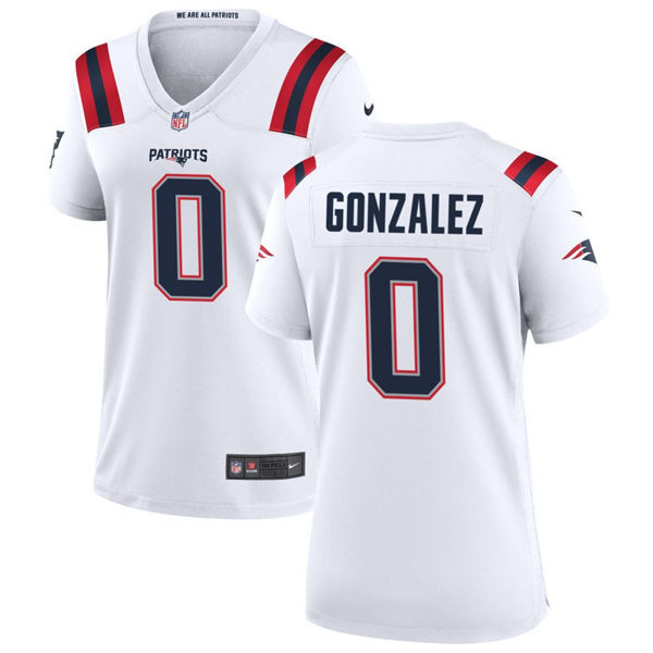 Womens New England Patriots #0 Christian Gonzalez Nike White Limited Jersey