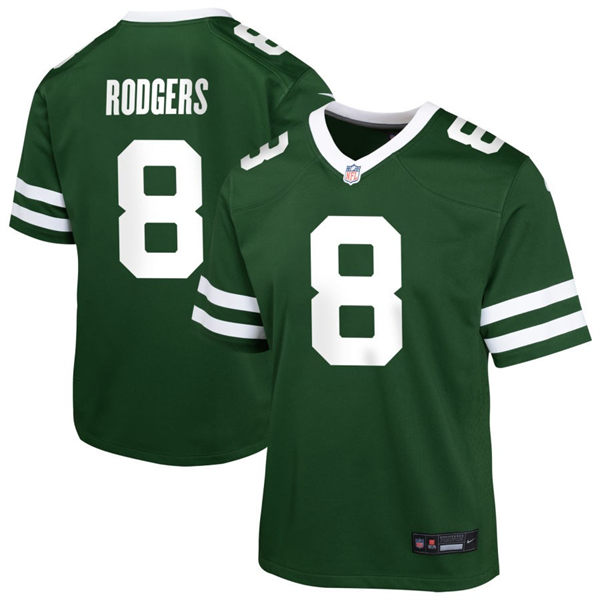 Youth New York Jets #8 Aaron Rodgers Nike Green Legacy Game Jersey
