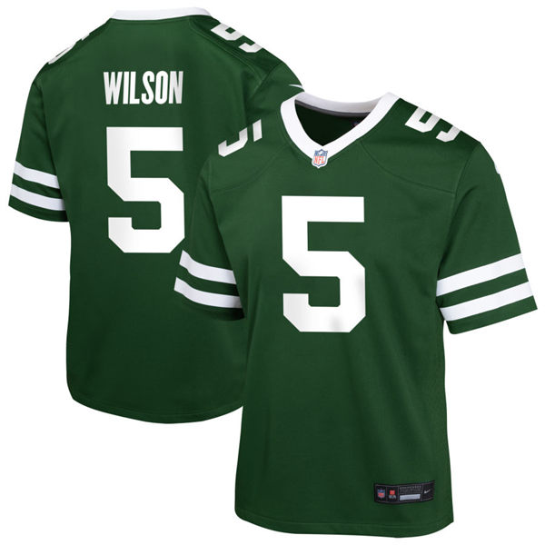 Youth New York Jets #5 Garrett Wilson Nike Green Legacy Game Jersey
