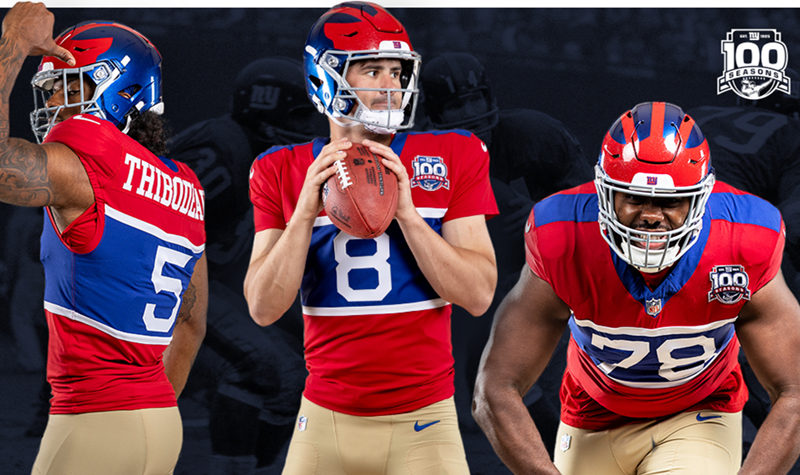 Women'sYouth New York Giants Custom Century Red 100TH Season Commemorative Jersey