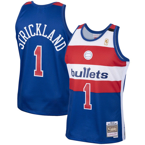 Men's Washington Bullets #1 Rod Strickland Royal Washington Bullets 2001-02 Hardwood Classics Swingman Jersey