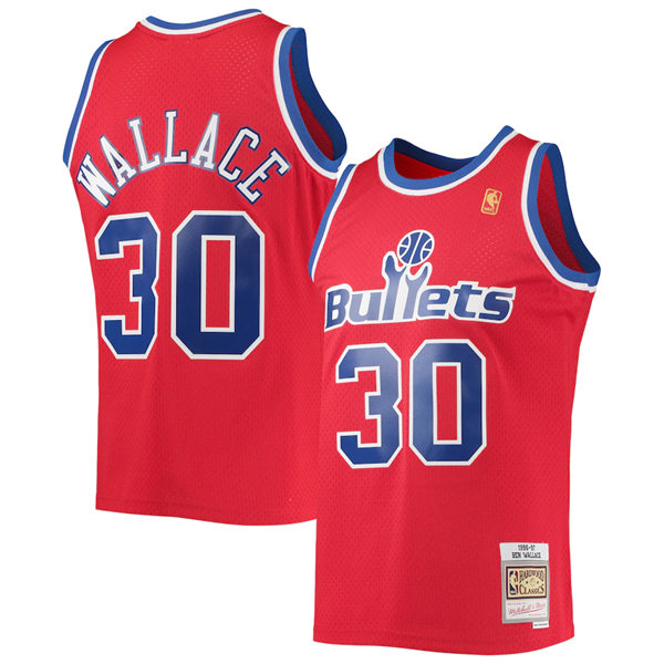 Men's Washington Bullets #30 Ben Wallace Red Mitchell & Ness 1996-97 Hardwood Classics Jersey