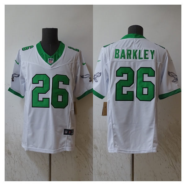 Mens Philadelphia Eagles #26 Saquon Barkley White 1996 Retro Nike 2023 Vapor F.U.S.E. Limited Jersey
