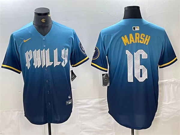 Mens Philadelphia Phillies #16 Brandon Marsh Nike Blue 2024 City Connect Limited Player Jersey