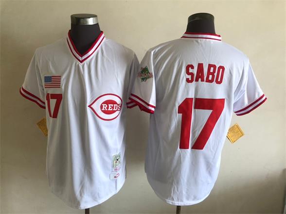 Men's Cincinnati Reds #17 Chris Sabo White Pullover Throwback Jersey By Mitchell & Ness
