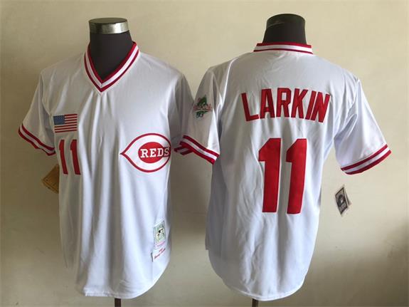 Men's Cincinnati Reds #11 BARRY LARKIN White 1990 Pullover Cooperstown Baseball Jersey