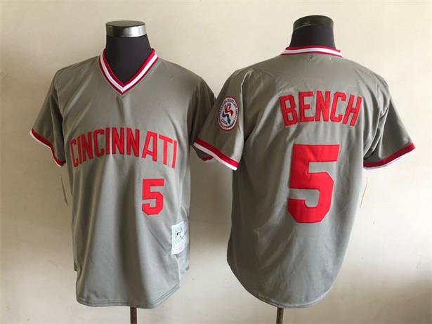 Men's Cincinnati Reds #5 Johnny Bench 1976 Gray Throwback Jersey