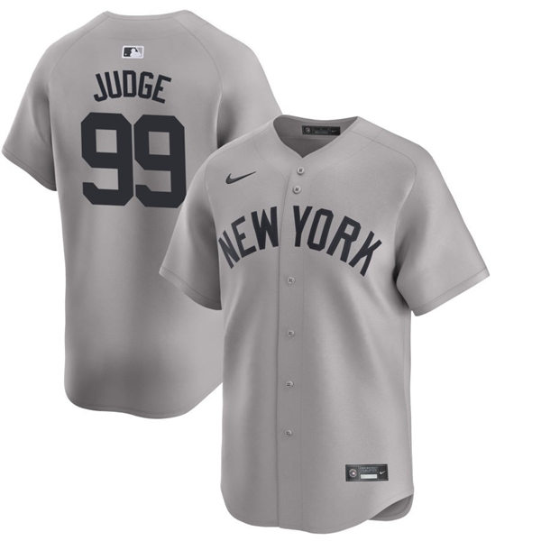 Mens New York Yankees #99 Aaron Judge Nike 2024 Away Limited Player Jersey Gray With Name