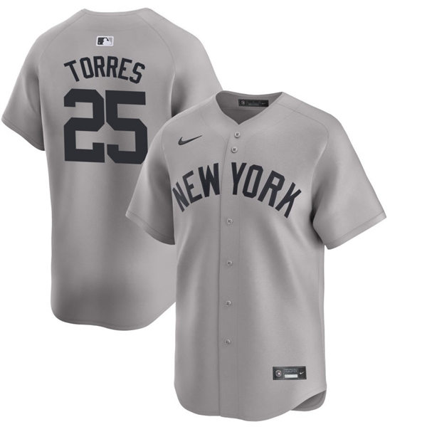 Mens New York Yankees #25 Gleyber Torres Nike 2024 Away Limited Player Jersey Gray With Name