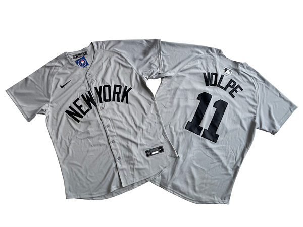 Mens New York Yankees #11 Anthony Volpe Nike 2024 Away Limited Player Jersey Gray With Name