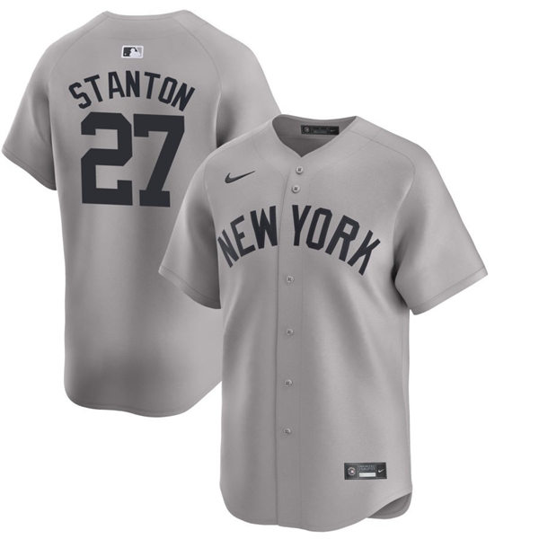 Mens New York Yankees #27 Giancarlo Stanton Nike 2024 Away Limited Player Jersey Gray With Name