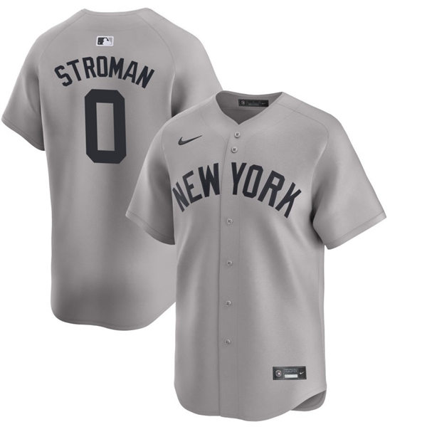 Mens New York Yankees #0 Marcus Stroman Nike 2024 Away Limited Player Jersey Gray With Name