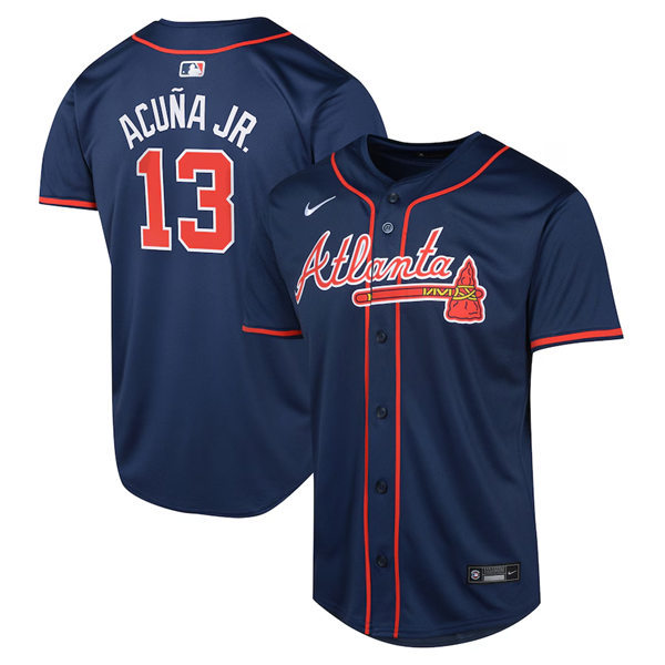 Youth  Atlanta Braves #13 Ronald Acuna Jr. Nike 2024 Navy Red Alternate Limited Player Jersey
