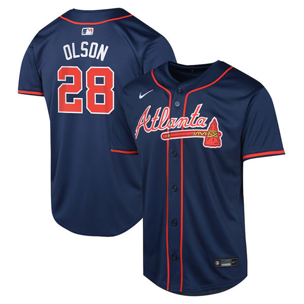 Youth Atlanta Braves #28 Matt Olson Nike 2024 Navy Red Alternate Limited Player Jersey