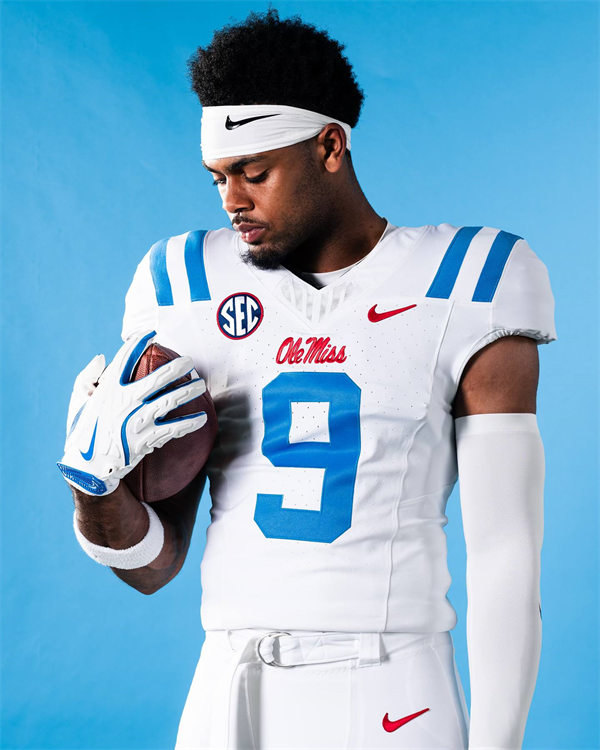 Ole Miss Rebels Custom Nike 2025 White Blue College Football Game Jersey