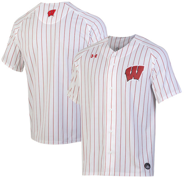 Mens Youth Wisconsin Badgers Custom White Pinstripe Softball Jersey 