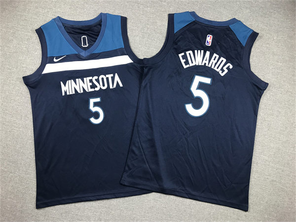 Youth Minnesota Timberwolves #5 Anthony Edwards Navy Icon Edition Jersey(2)