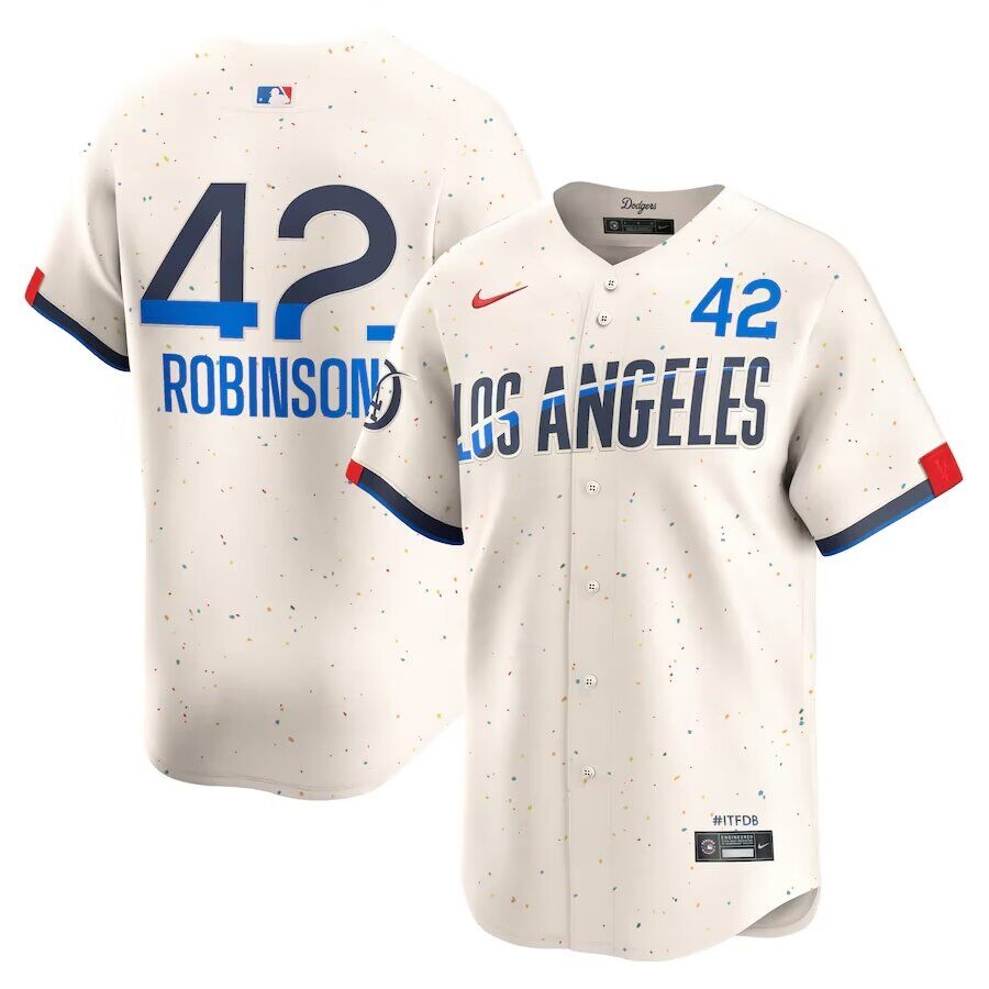 Mens Los Angeles Dodgers #42 Jackie Robinson 2024 City Connect Limited Player Jersey - Cream 