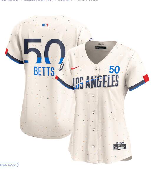 Womens Los Angeles Dodgers #50 Mookie Betts 2024 City Connect Limited Player Jersey - Cream