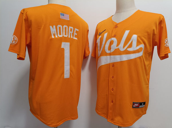 Mens Tennessee Volunteers #1 Christian Moore Nike Orange Vols with Name College Baseball Limited Jersey