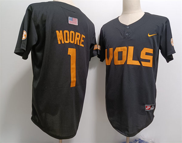 Mens Tennessee Volunteers #1 Christian Moore Nike Black two-Button Pullover College Baseball Limited Jersey