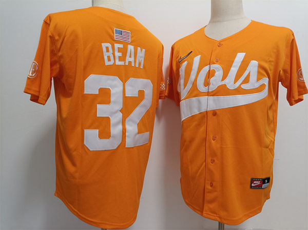 Mens Tennessee Volunteers #32 Drew Beam Nike Orange Vols with Name College Baseball Limited Jersey