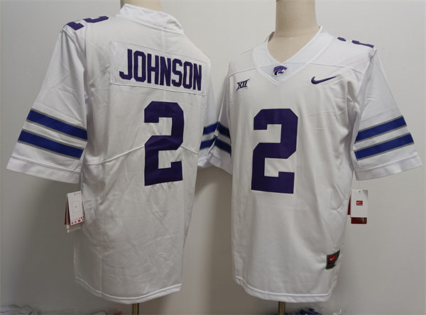 Mens Kansas State Wildcats #2 Avery Johnson White College Football Game Jersey