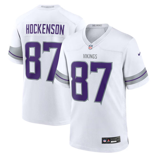 Men's Minnesota Vikings #87 T.J. Hockenson Nike White Alternate Vapor F.U.S.E. Winter Warrior Limited Jersey
