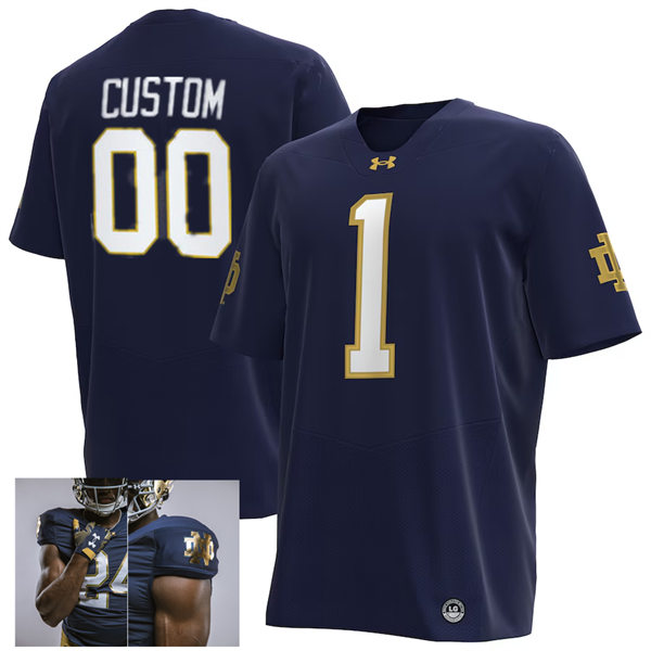 Mens Youth Notre Dame Fighting Irish Custom 2024 Navy Home Football Jersey