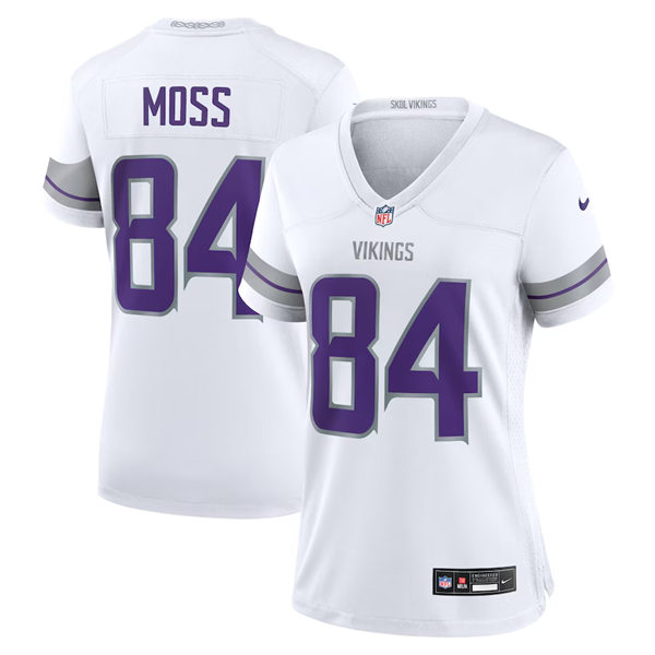 Women's Minnesota Vikings Retired Player #84 Randy Moss Nike White Alternate Vapor F.U.S.E. Winter Warrior Limited Jersey