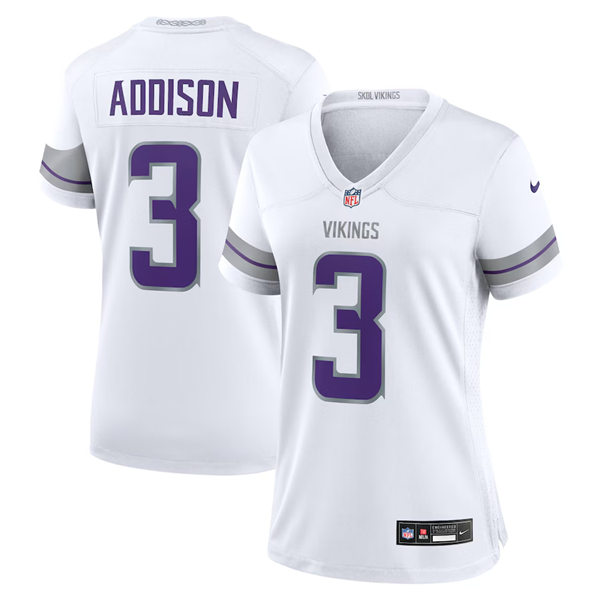 Women's Minnesota Vikings #3 Jordan Addison Nike White Alternate Vapor F.U.S.E. Winter Warrior Limited Jersey 