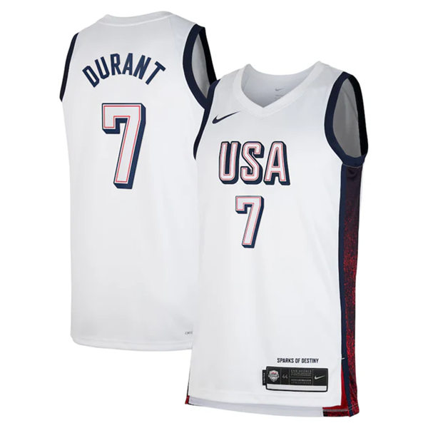 Unisex Men's USA Basketball Team #7 Kevin Durant 2024 Summer Olympics Swingman Jersey White (1)