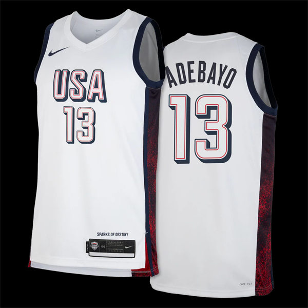 Unisex Men's USA Basketball Team #13 Bam Adebayo 2024 Summer Olympics Swingman Jersey White(2)