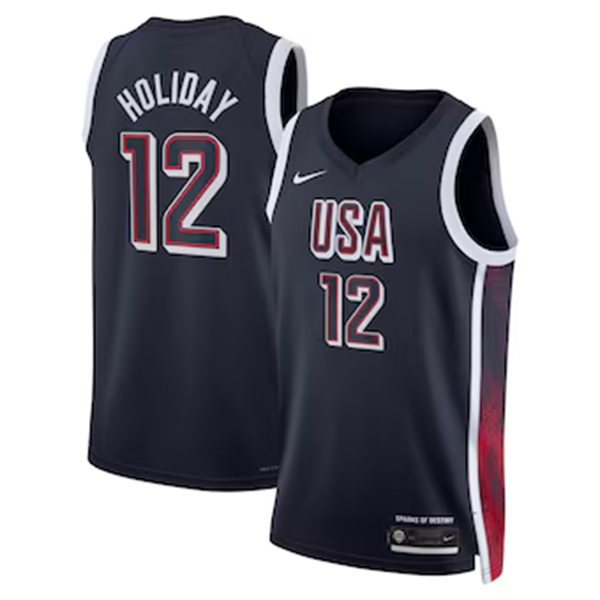 Unisex Men's USA Basketball Team #12 Jrue Holiday 2024 Summer Olympics Swingman Jersey  Navy  