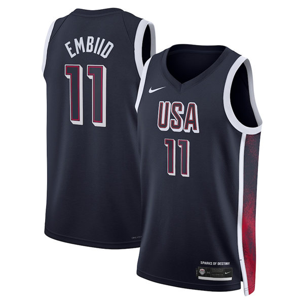 Unisex Men's USA Basketball Team #11 Joel Embiid 2024 Summer Olympics Swingman Jersey  Navy 