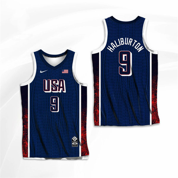 Unisex Men's USA Basketball Team #9 Tyrese Haliburton 2024 Summer Olympics Swingman Jersey  Navy (2)