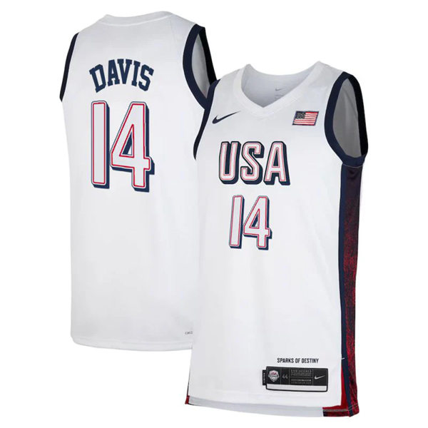 Unisex Men's USA Basketball Team #14 Anthony Davis 2024 Summer Olympics Swingman Jersey White(1)