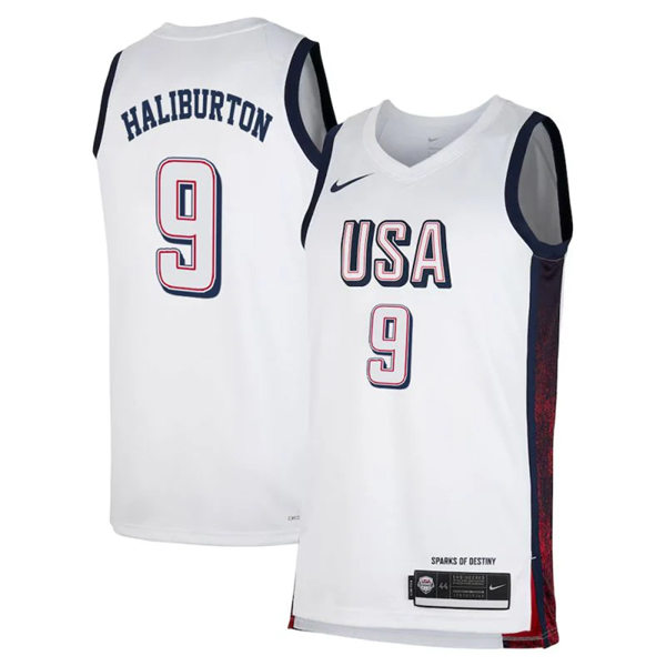 Unisex Men's USA Basketball Team #9 Tyrese Haliburton 2024 Summer Olympics Swingman Jersey White(1)