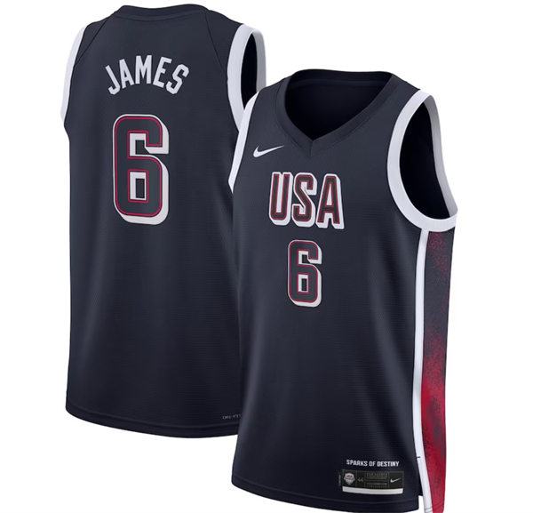 Unisex Men's USA Basketball Team #6 LeBron James 2024 Summer Olympics Swingman Jersey  Navy (1)