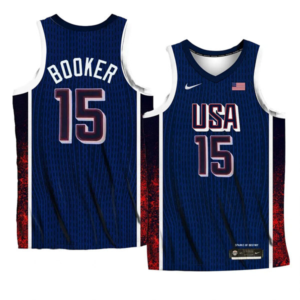 Unisex Men's USA Basketball Team #15 Devin Booker 2024 Summer Olympics Swingman Jersey  Navy  (1)